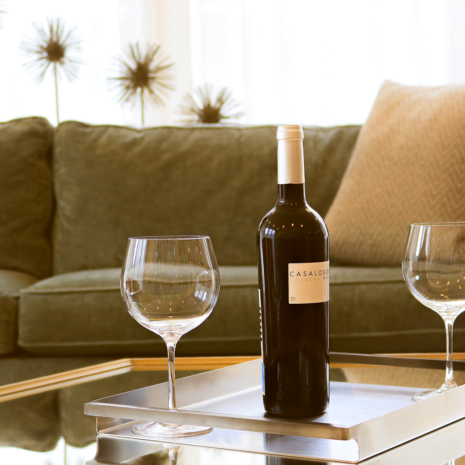 Wine on coffee table in living room